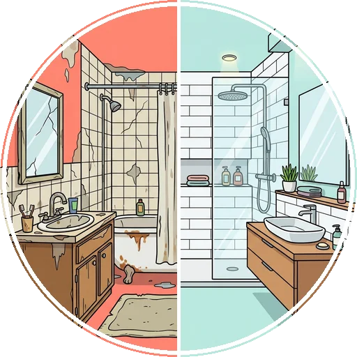 Bathroom remodeling service icon — before and after comparison, Silver Spring MD