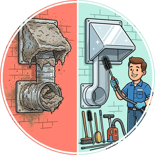 Dryer vent cleaning service icon — before and after, Silver Spring MD