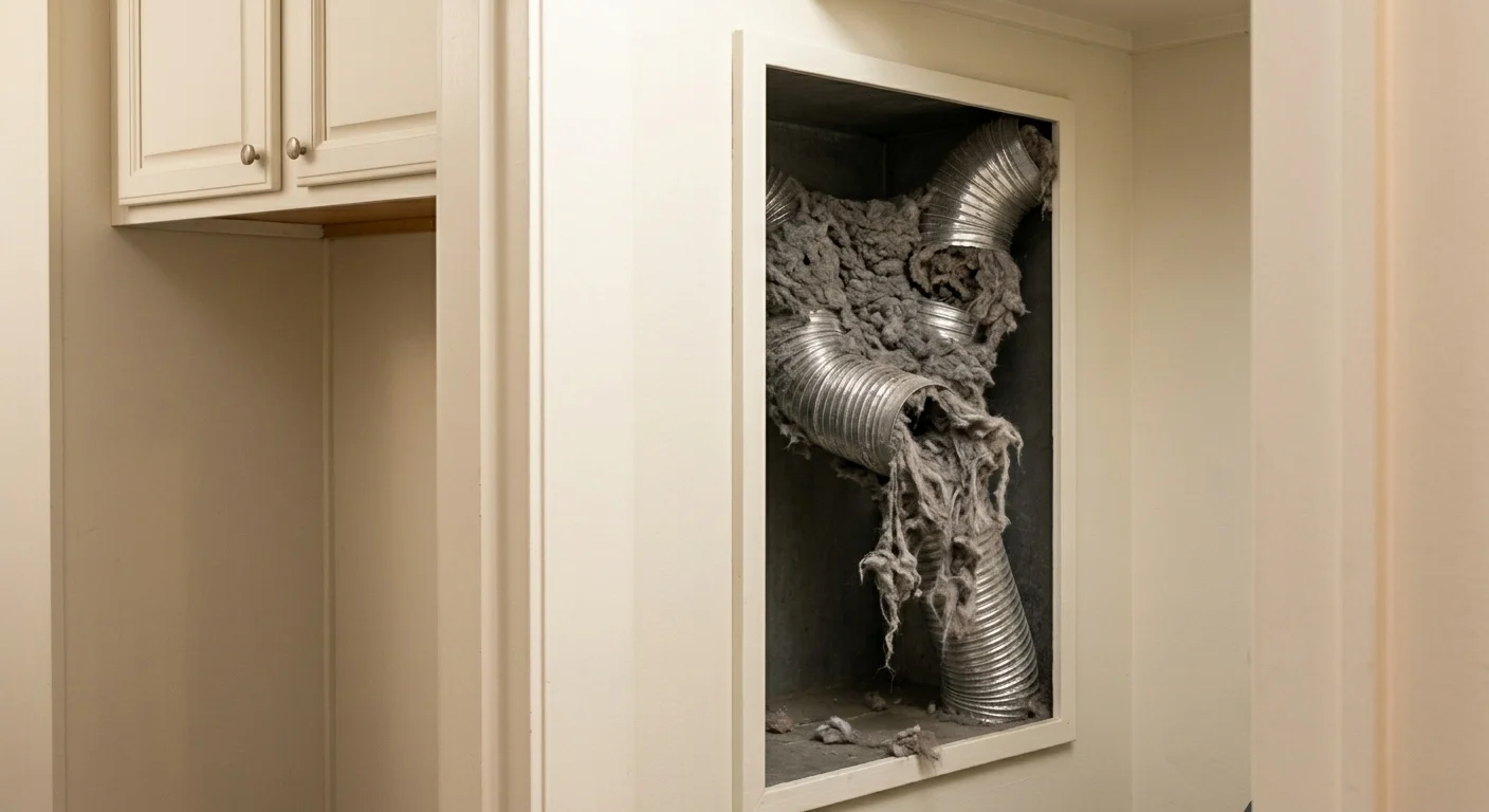 Clogged dryer vent full of lint before cleaning in Silver Spring MD — fire hazard