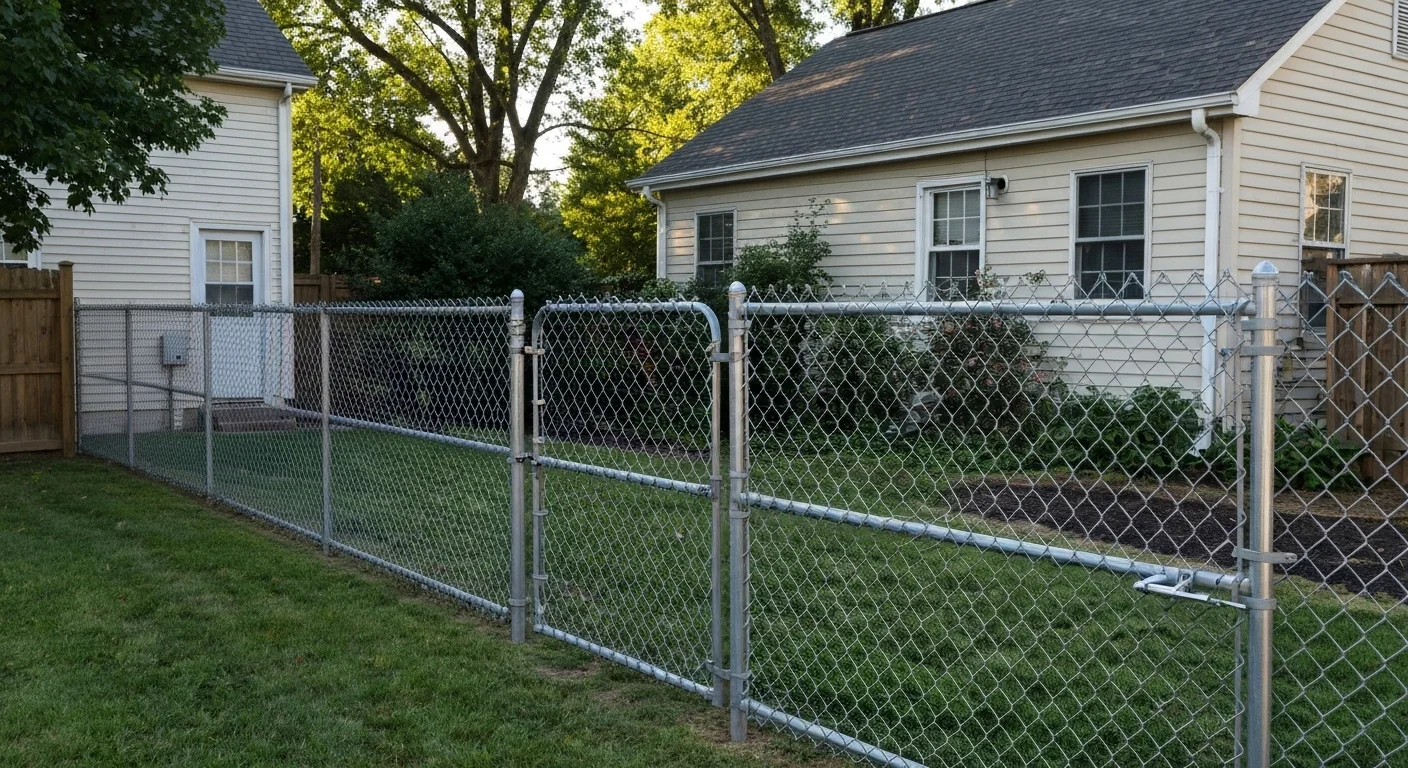 Repaired chain link fence in Rockville MD — new sections, upgraded gate hardware