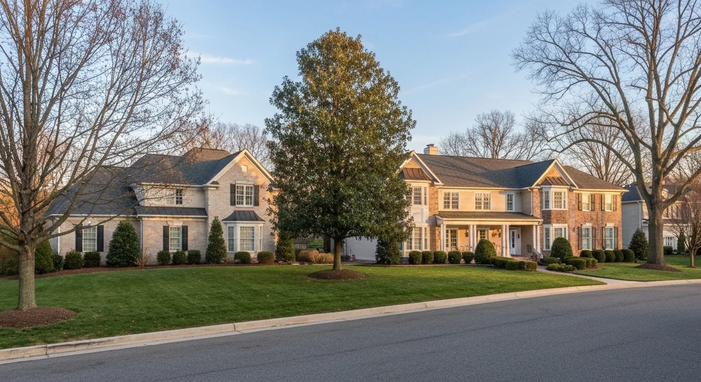 Upscale residential neighborhood in Bethesda MD — large homes, mature trees, manicured lawns