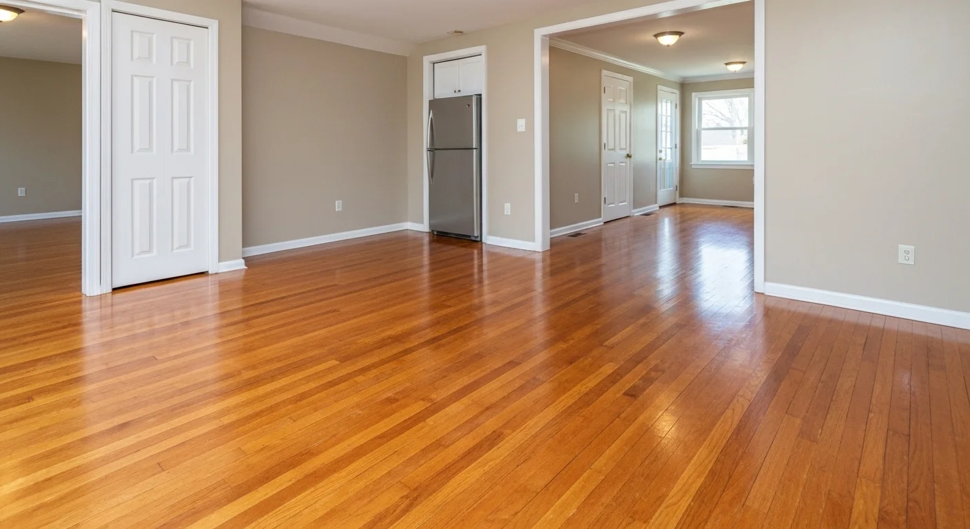 Refinished hardwood floor in Silver Spring MD — gleaming rich stain, like new