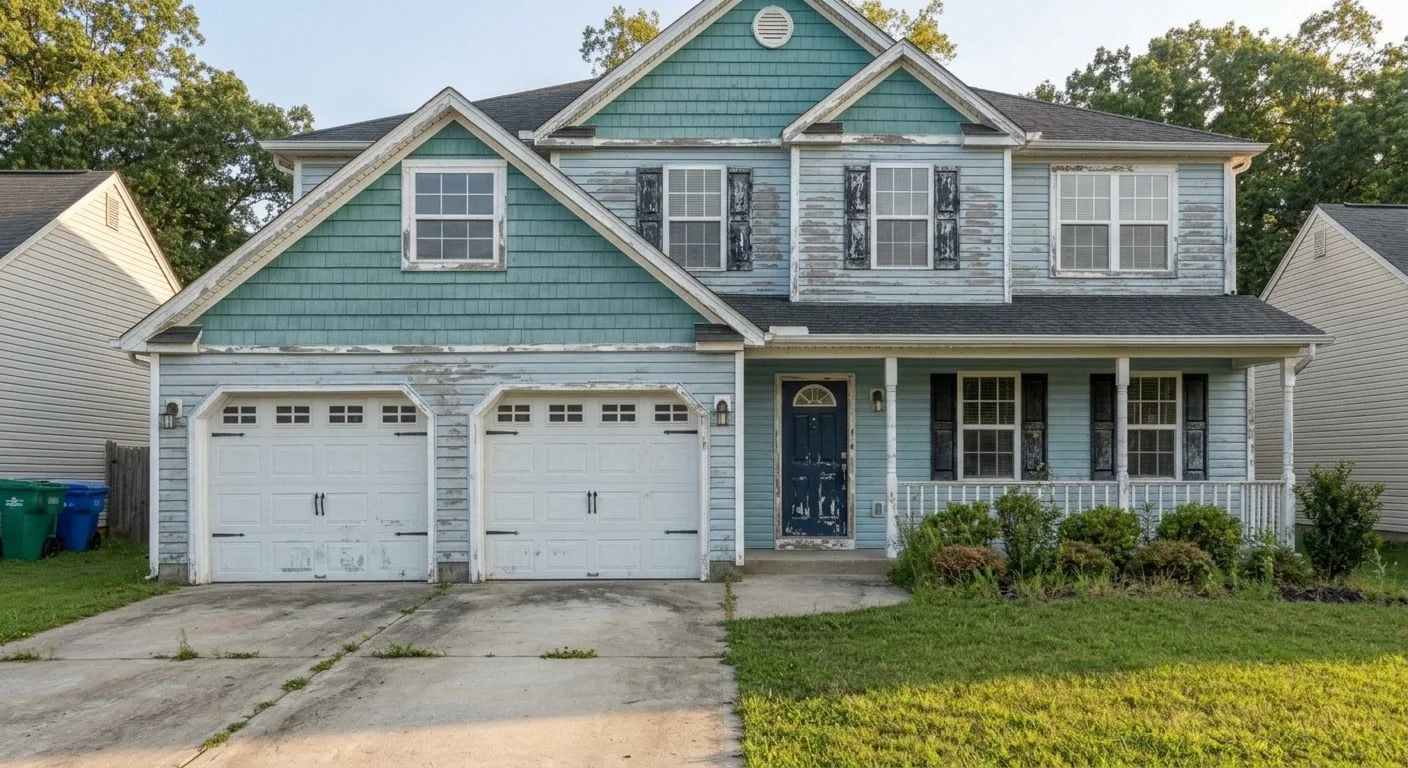 House exterior before painting in Silver Spring MD — peeling faded weathered siding