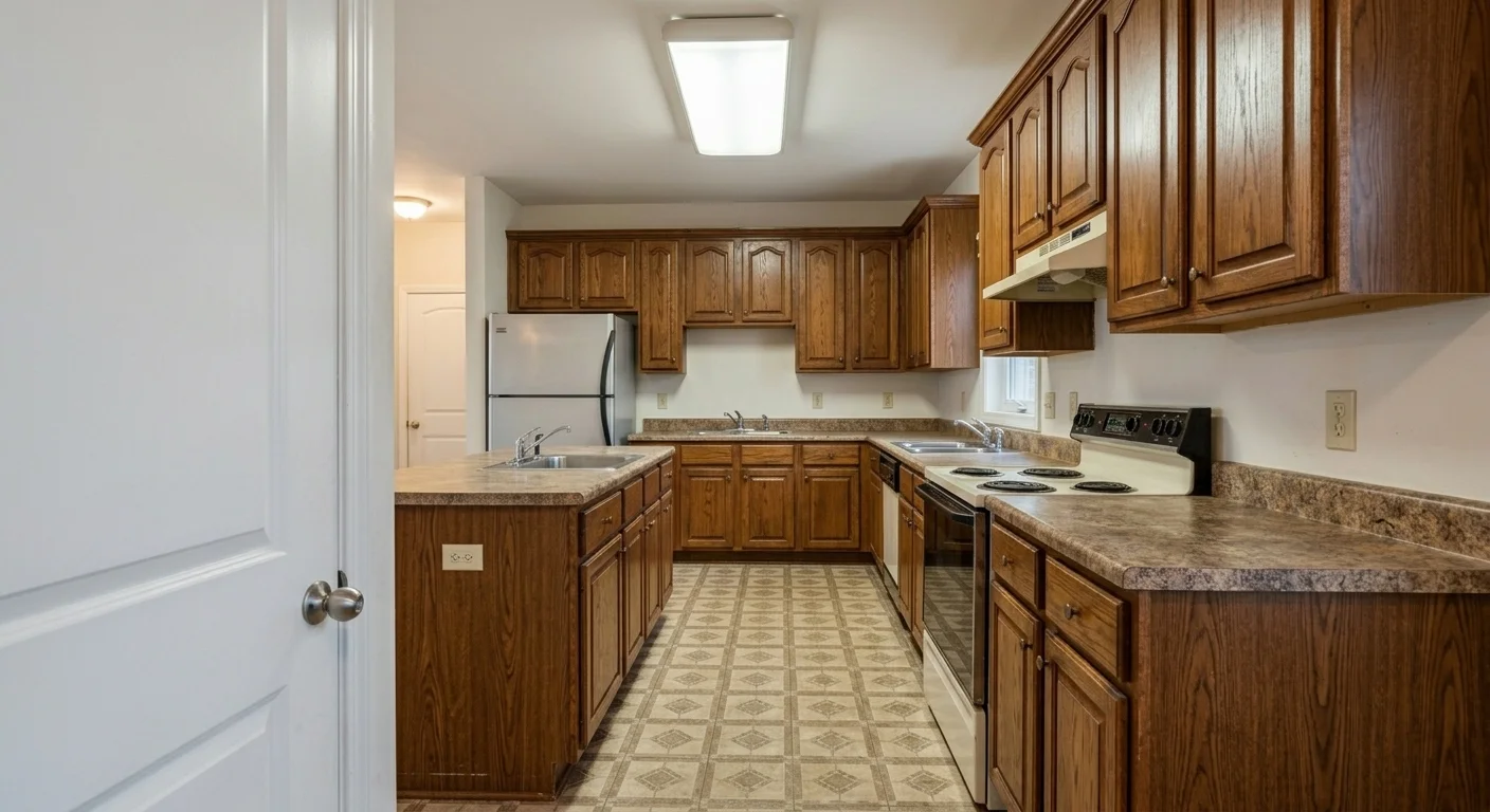 Outdated kitchen before remodel in Silver Spring MD home — dark cabinets, worn countertops
