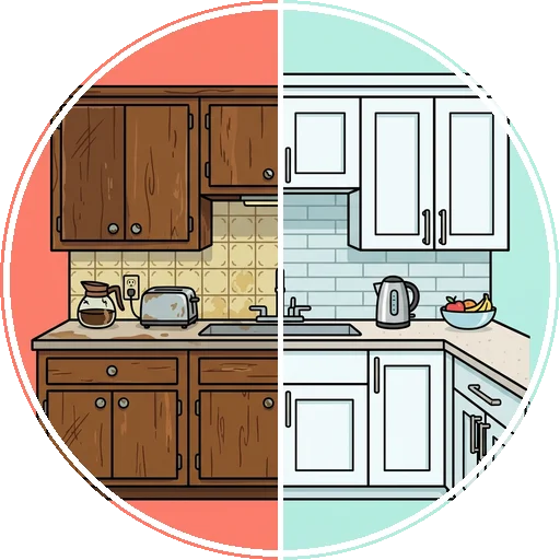 Kitchen remodeling service icon — before and after comparison, Silver Spring MD
