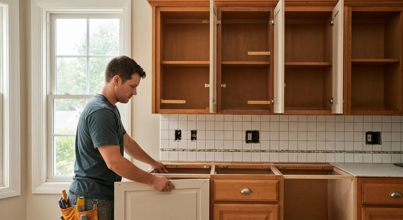 Kitchen cabinet refacing in progress in a Silver Spring MD home