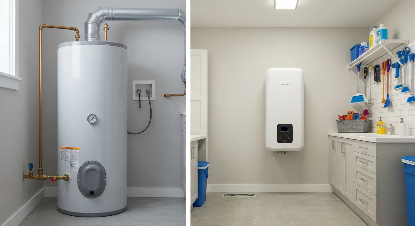 Comparison of traditional tank water heater vs modern tankless water heater