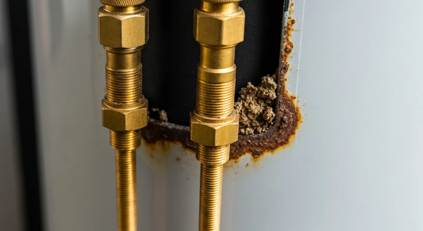 Water heater showing warning signs: rust and sediment buildup