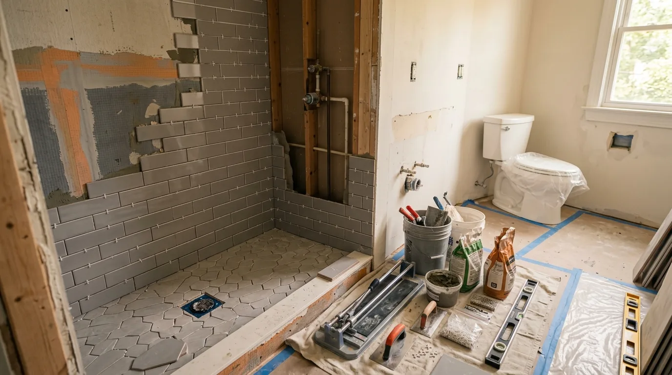 Bathroom remodel timeline in Silver Spring — a bathroom mid-renovation