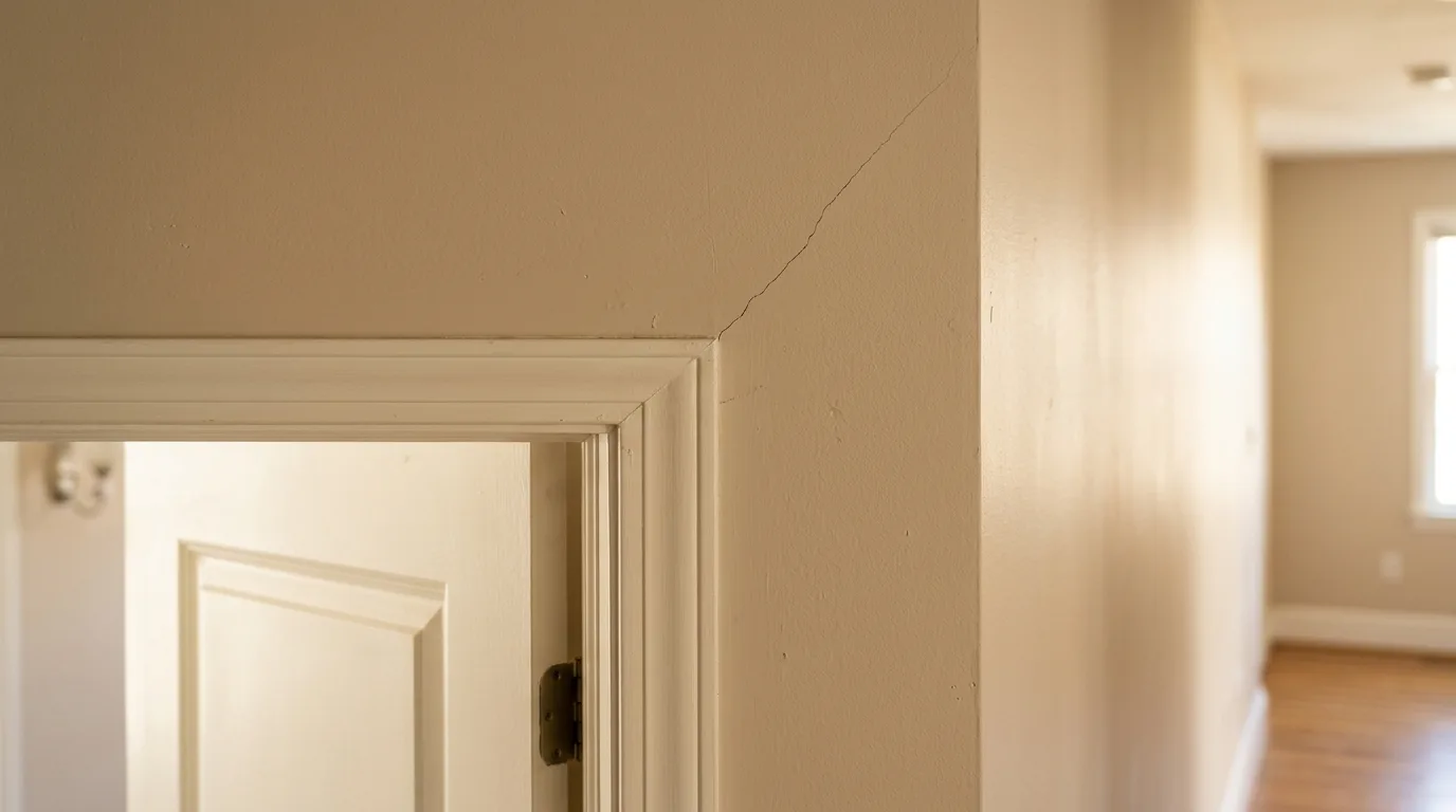 Drywall repair in Bethesda — Settlement crack above a door frame in a Maryland home