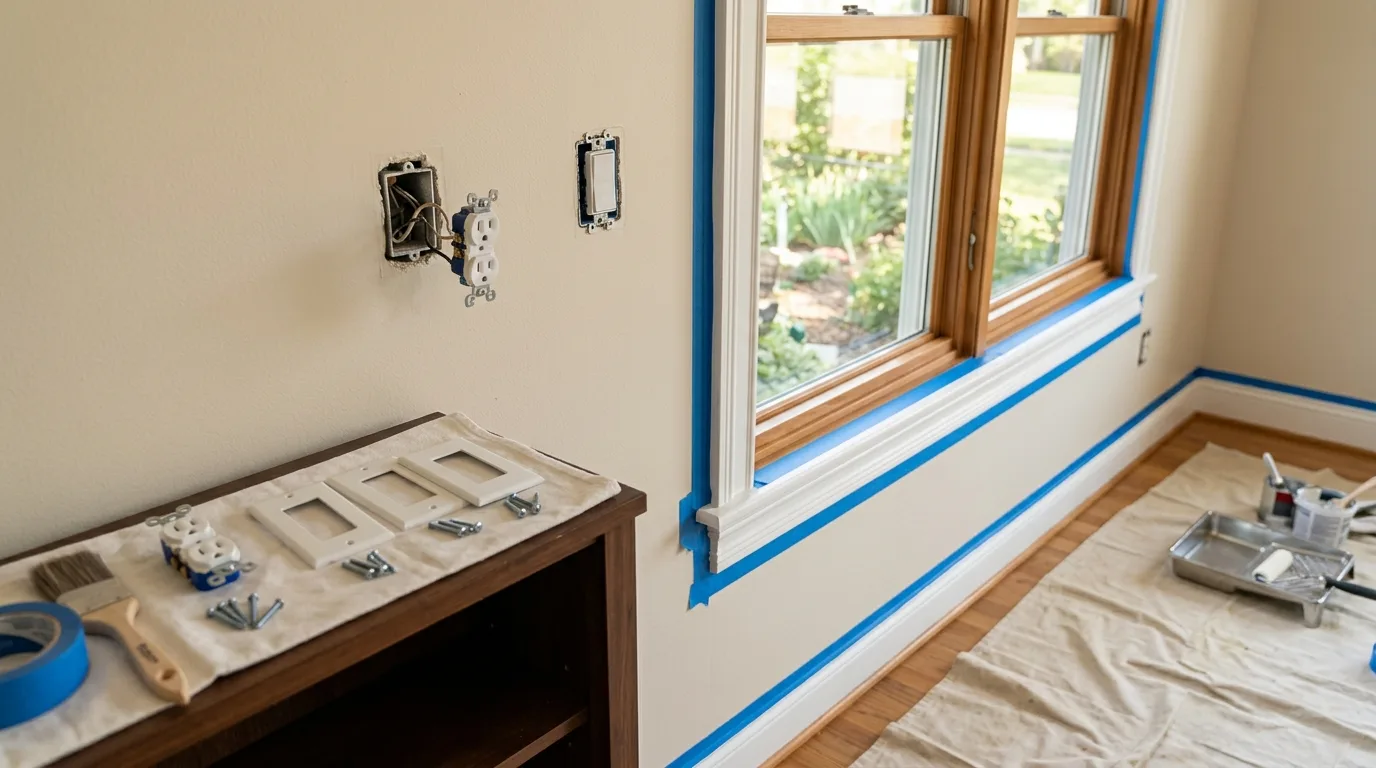 Interior painting in Bethesda — Removing switch plates and masking trim before painting