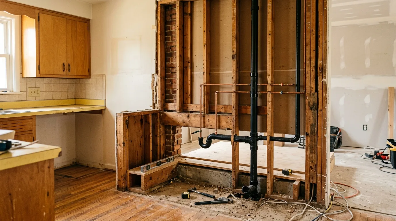 Kitchen plumbing rough-in during a Bethesda MD kitchen remodel