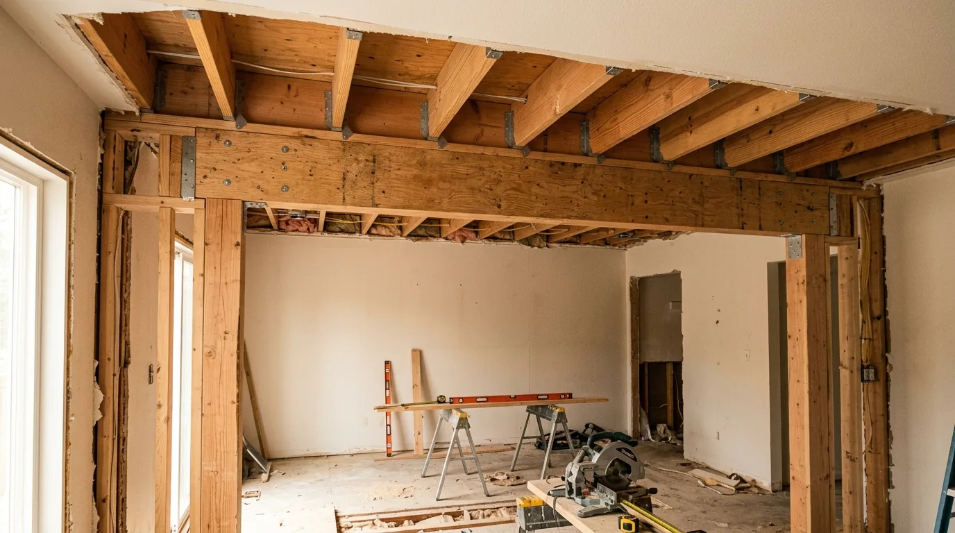 Kitchen remodeling in Rockville — Structural beam installed where a kitchen wall was removed