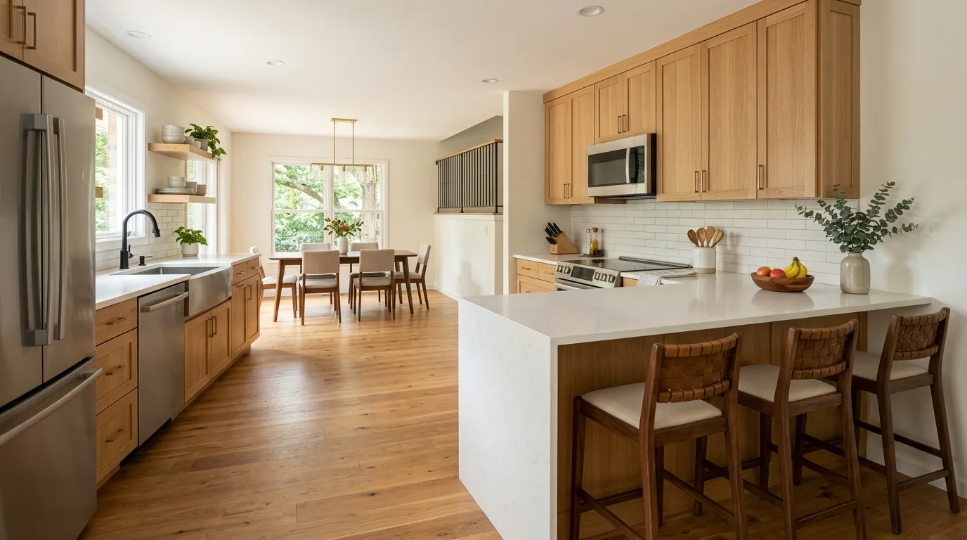 Kitchen remodeling in Rockville — opened kitchen in a mid-century rambler