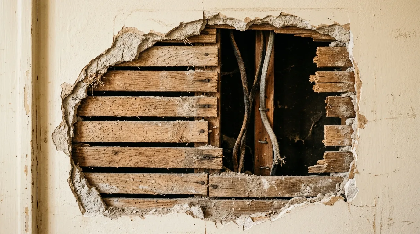 Kitchen remodeling in Takoma Park — Plaster and lath wall opened during a Takoma Park MD kitchen remodel