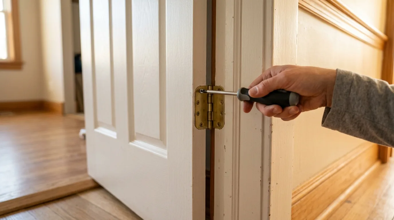 Maryland humidity — Interior door hinge screws being tightened