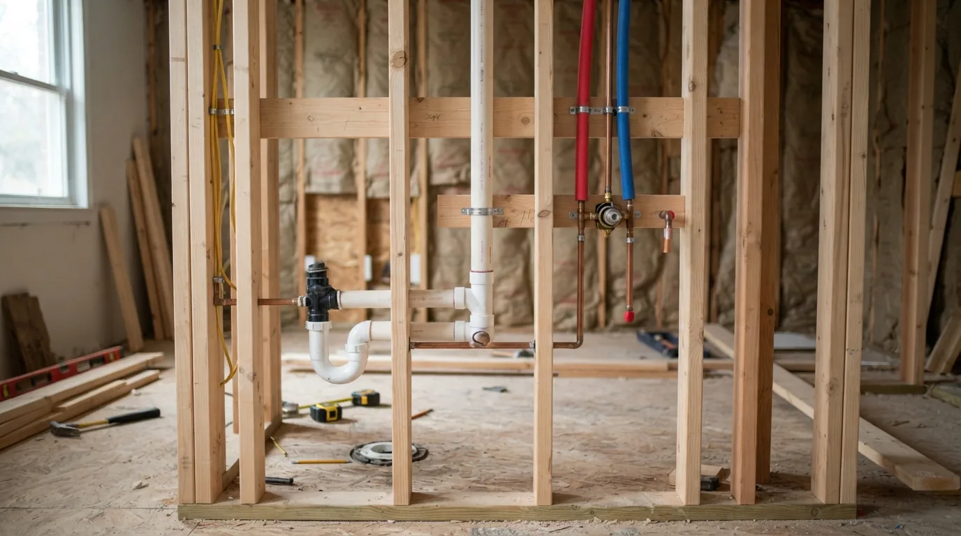 Bathroom remodeling in Silver Spring MD — plumbing rough-in with walls open