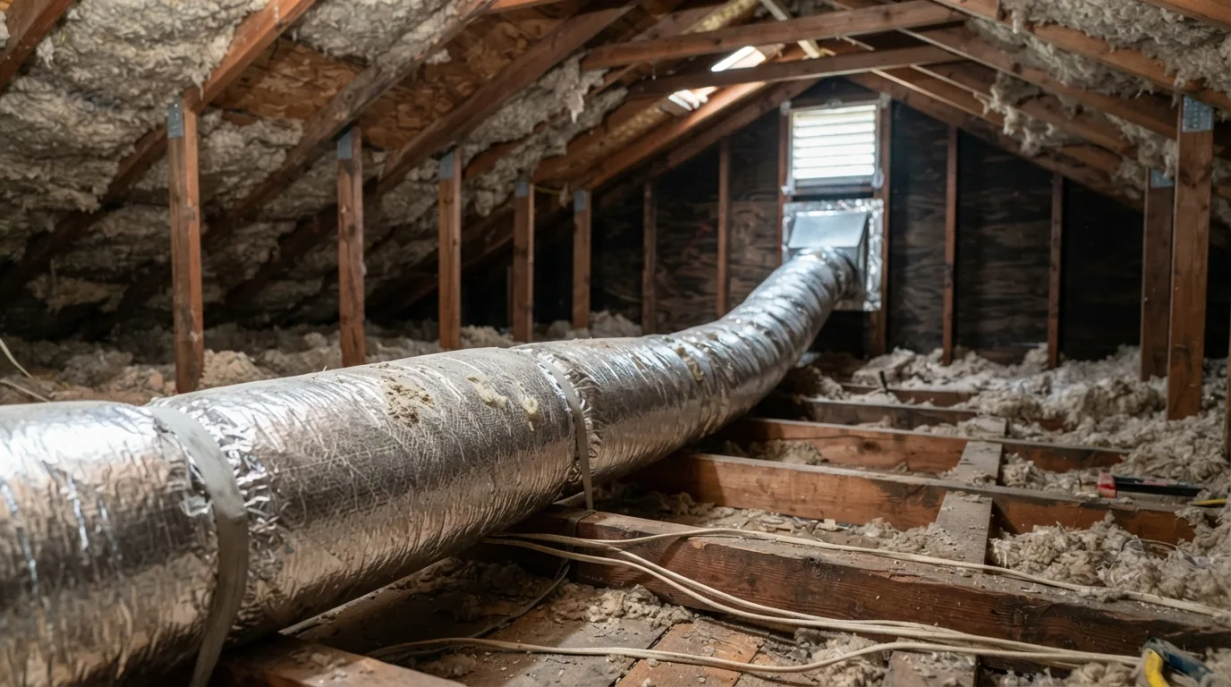 Bathroom ventilation — duct running through an attic to an exterior vent