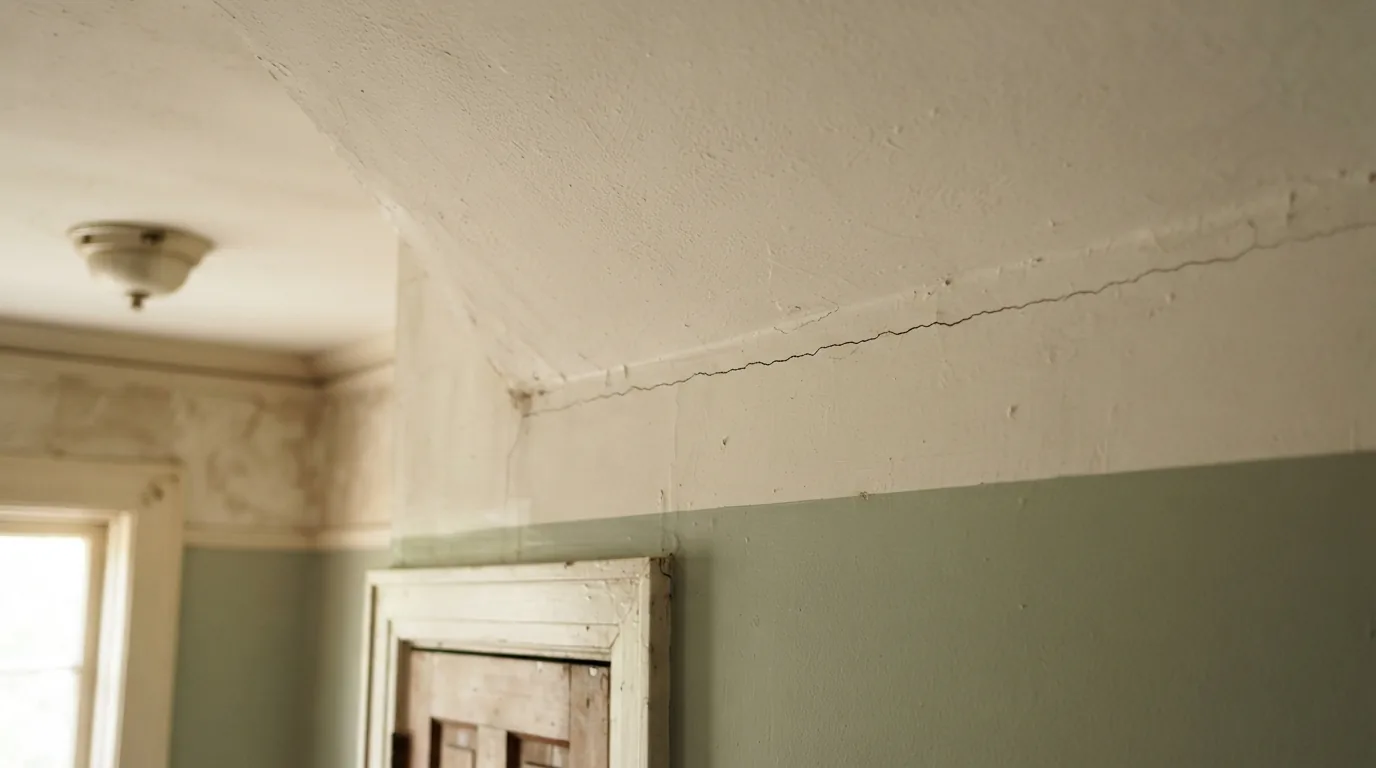 Ceiling repair — crack along the joint where ceiling meets wall