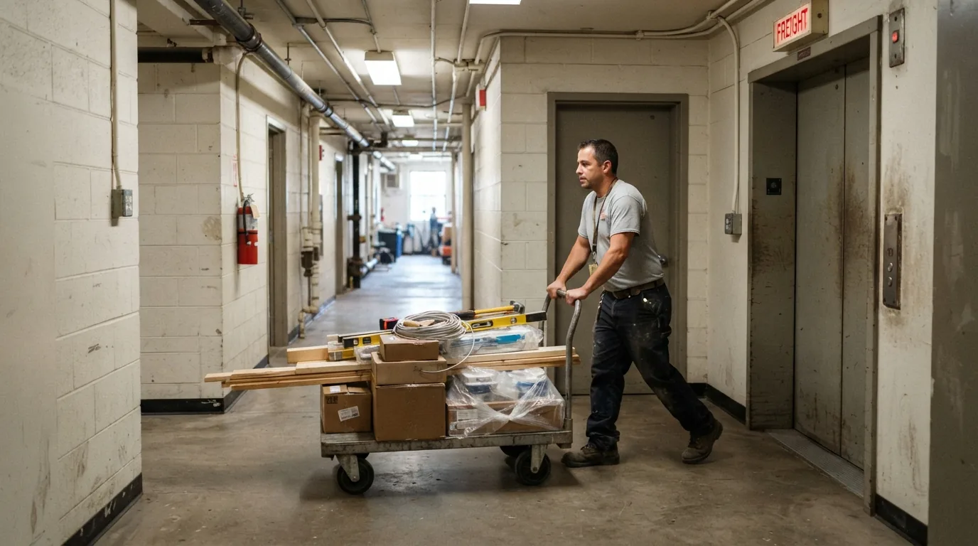 Commercial handyman in Bethesda — materials moved through a service entrance