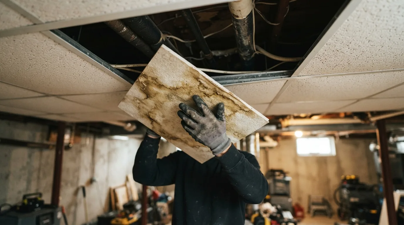 Commercial handyman services — replacing a stained ceiling tile