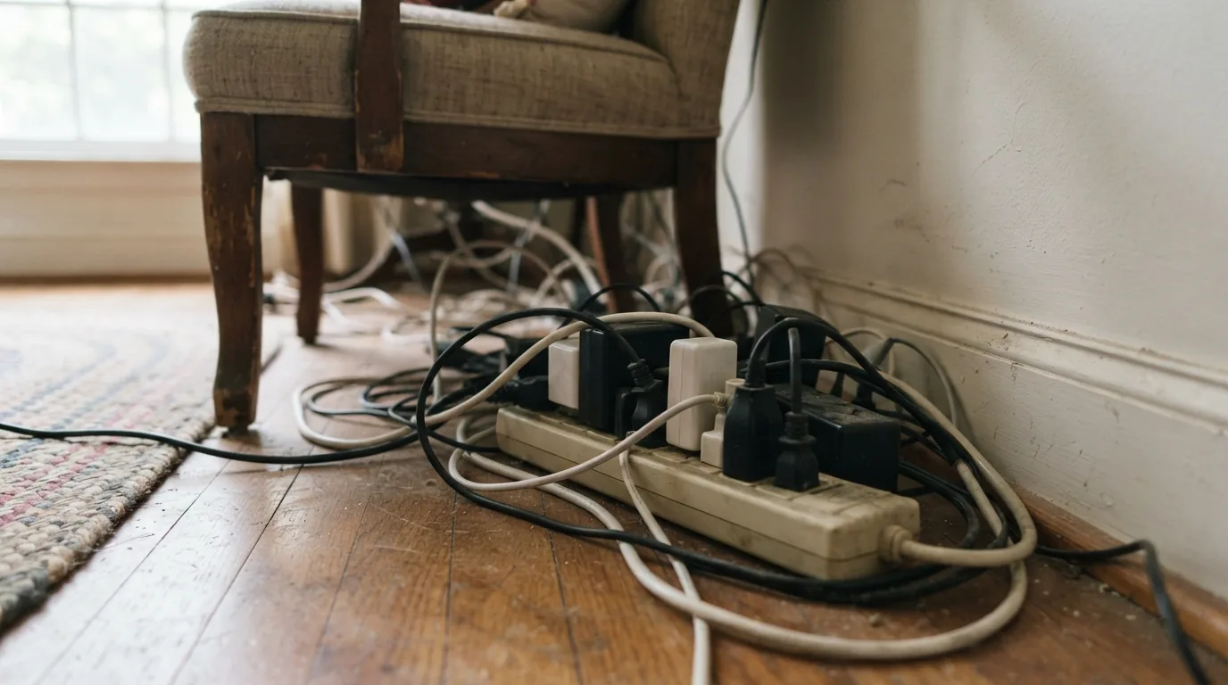 Tripping breakers — overloaded power strip behind furniture