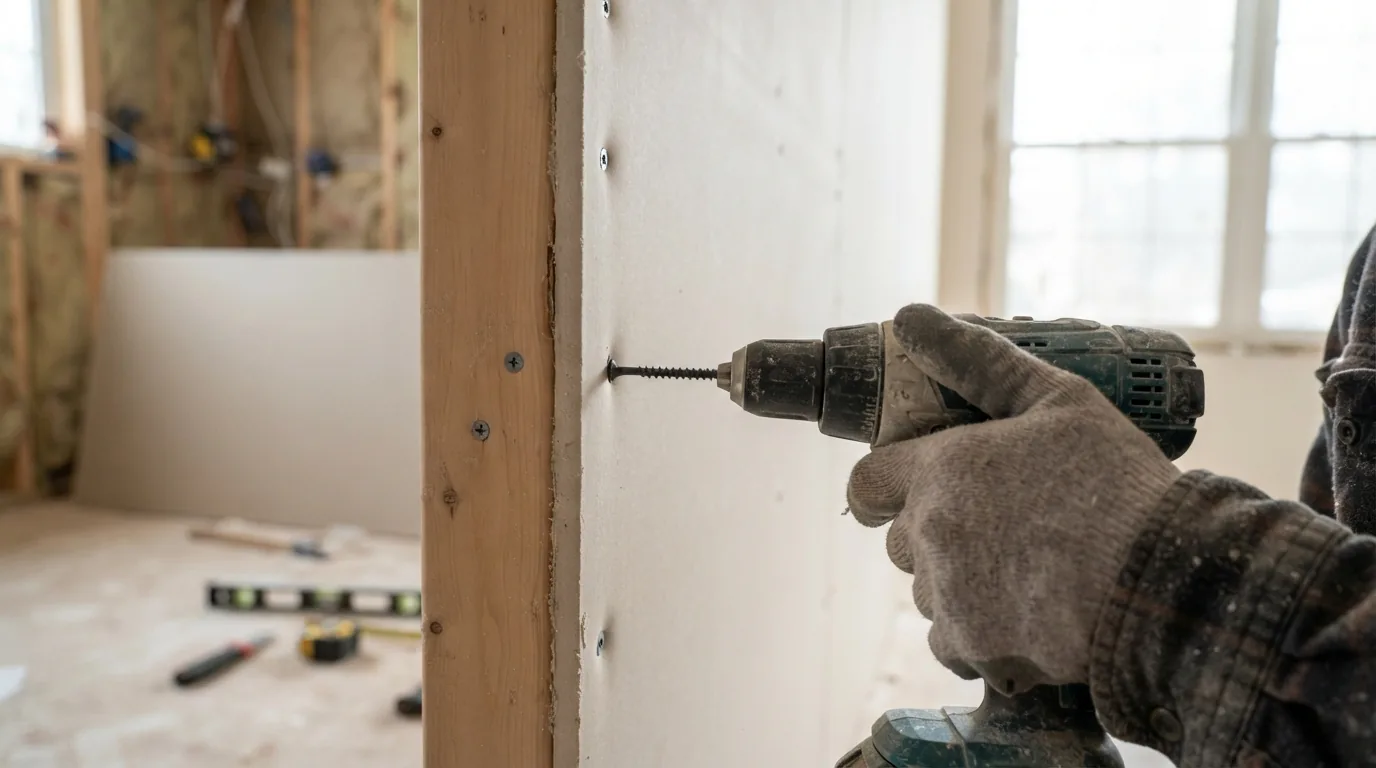 Drywall installation vs repair — screws set to the correct depth in new board