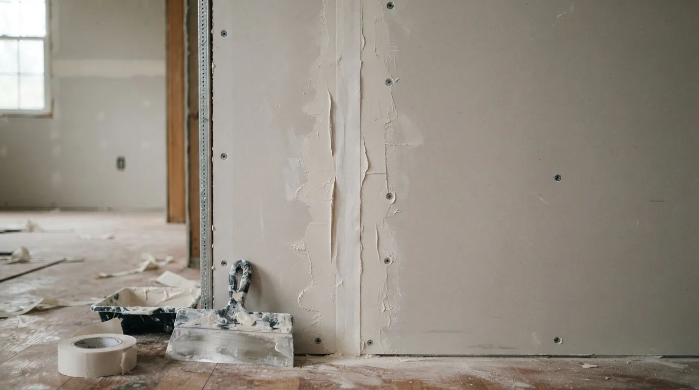 Drywall installation — taped seams before finishing