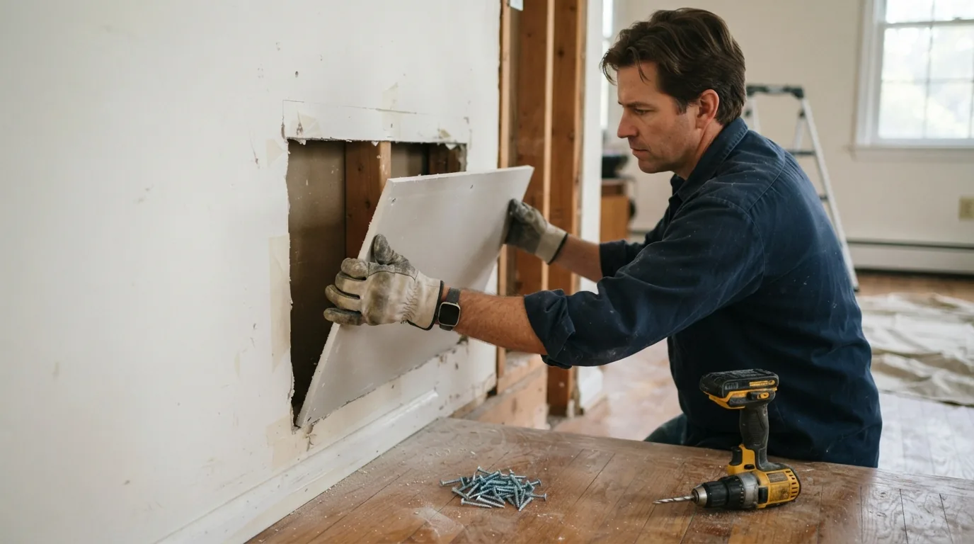 Drywall repair in Montgomery County — new sheet being fitted