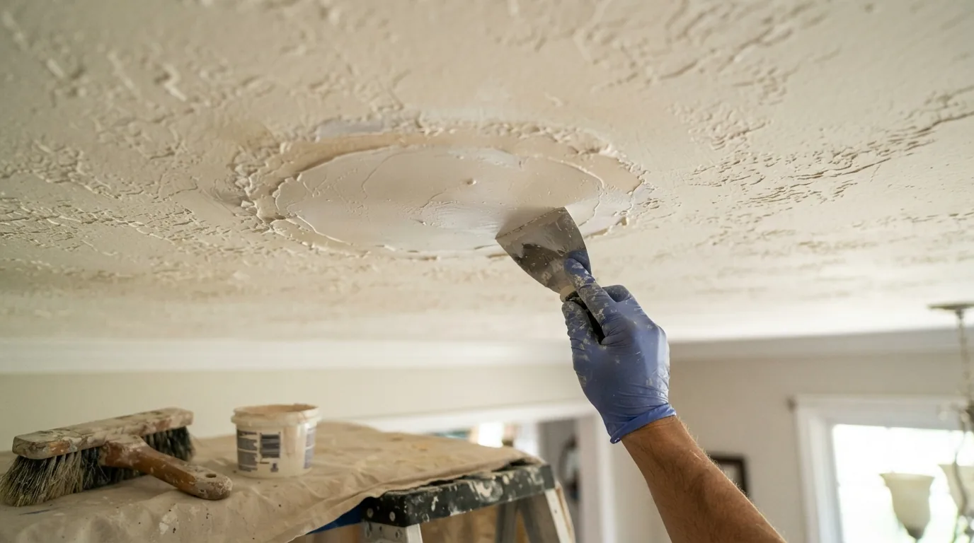 Drywall repair in Rockville MD — textured ceiling being matched