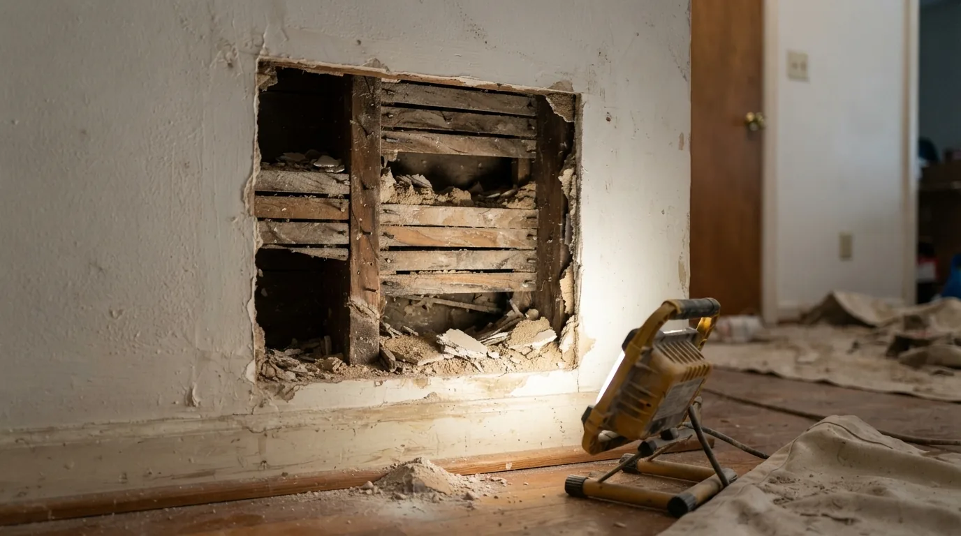 Drywall repair in Silver Spring MD — lath and plaster exposed behind an older wall
