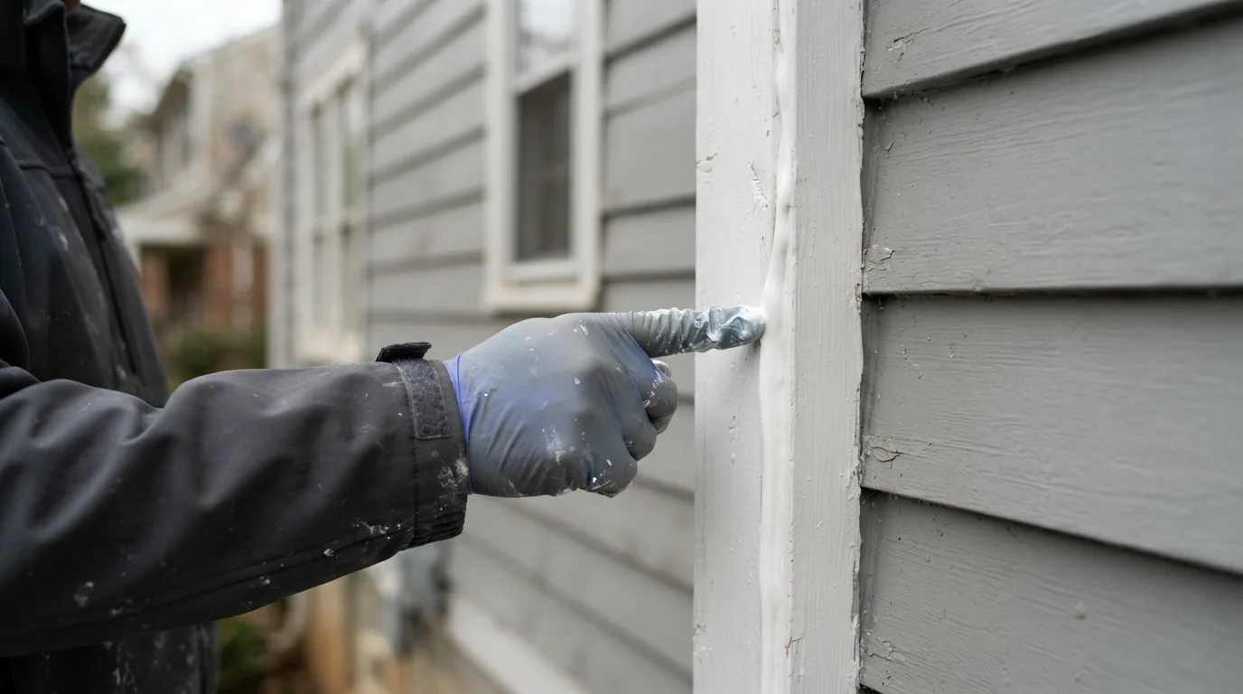 Exterior caulking — bead being tooled into a joint