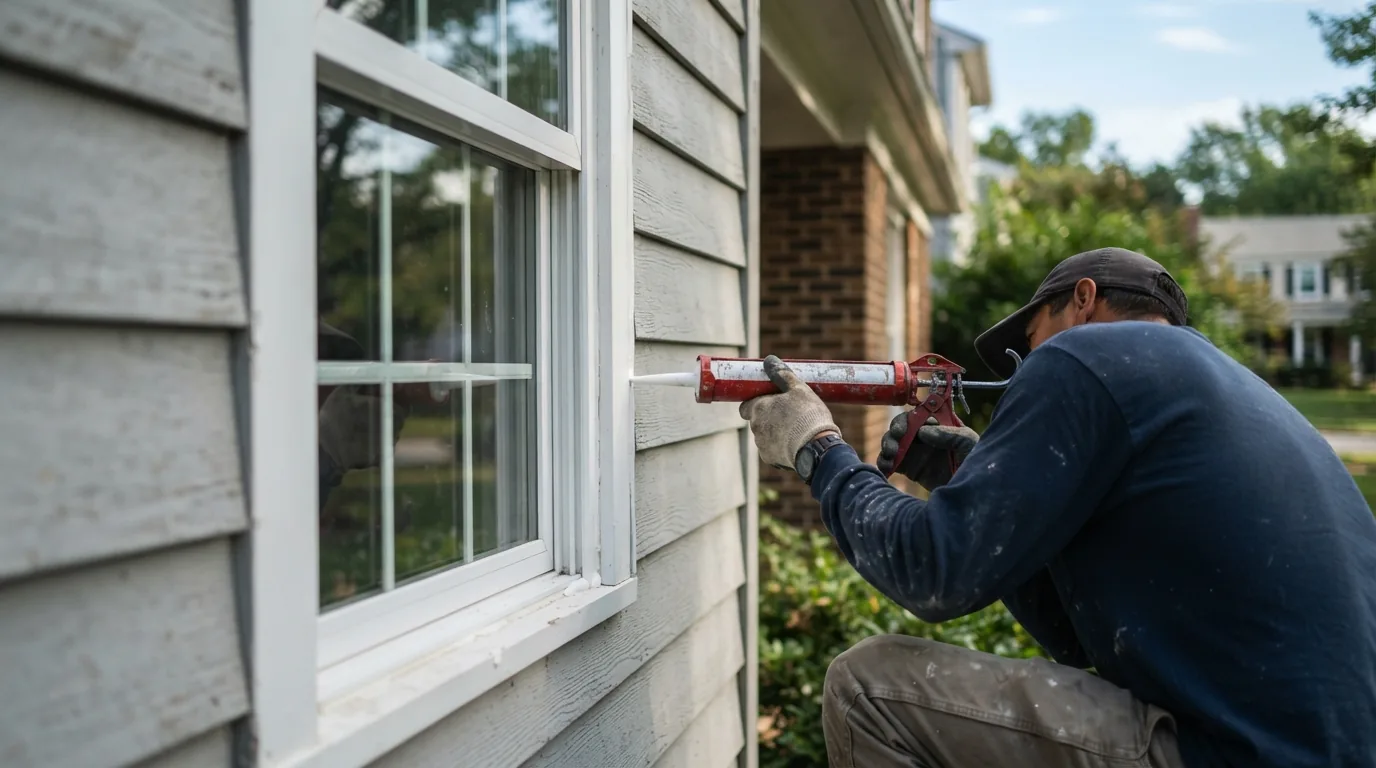 Exterior caulking — sealing the joint around a window frame