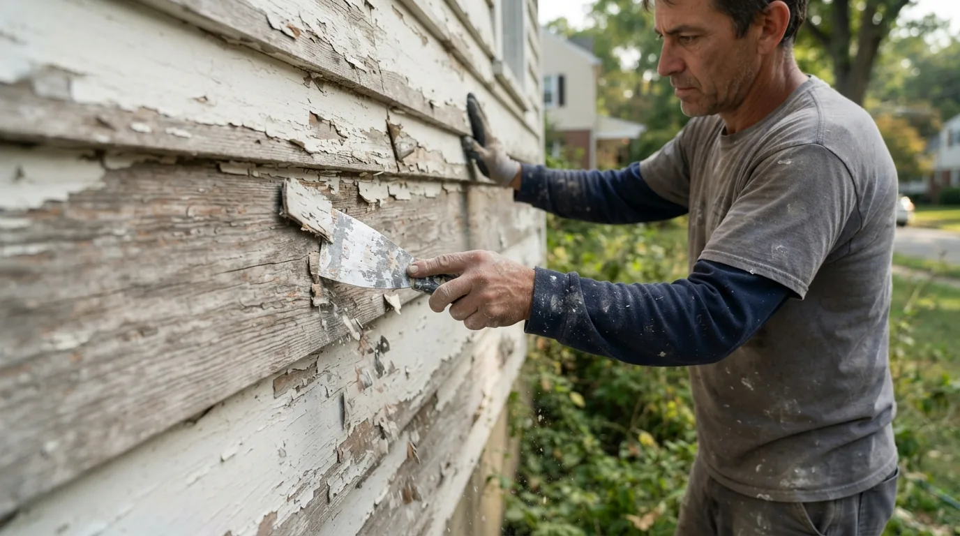 Exterior painting — scraping and sanding before repainting