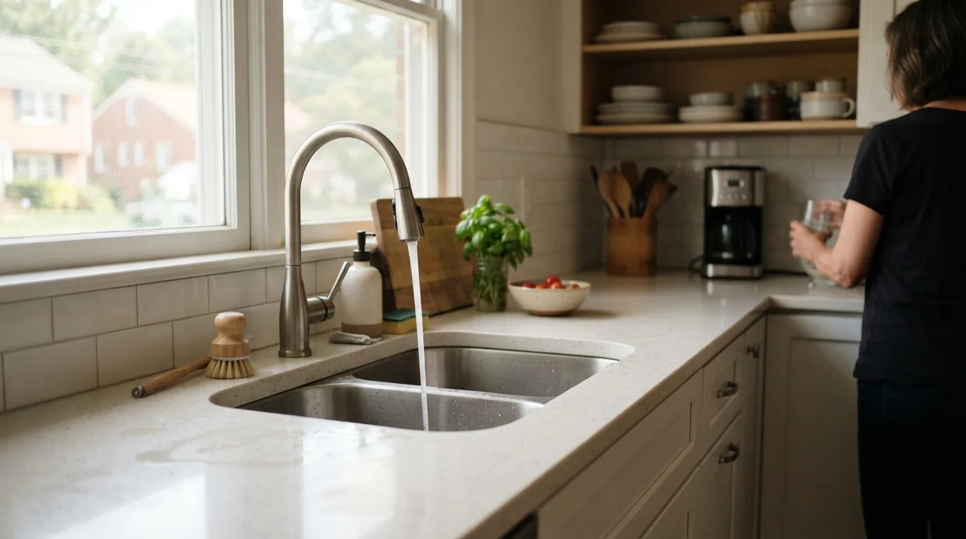 Kitchen countertop materials — quartz countertop in a finished kitchen