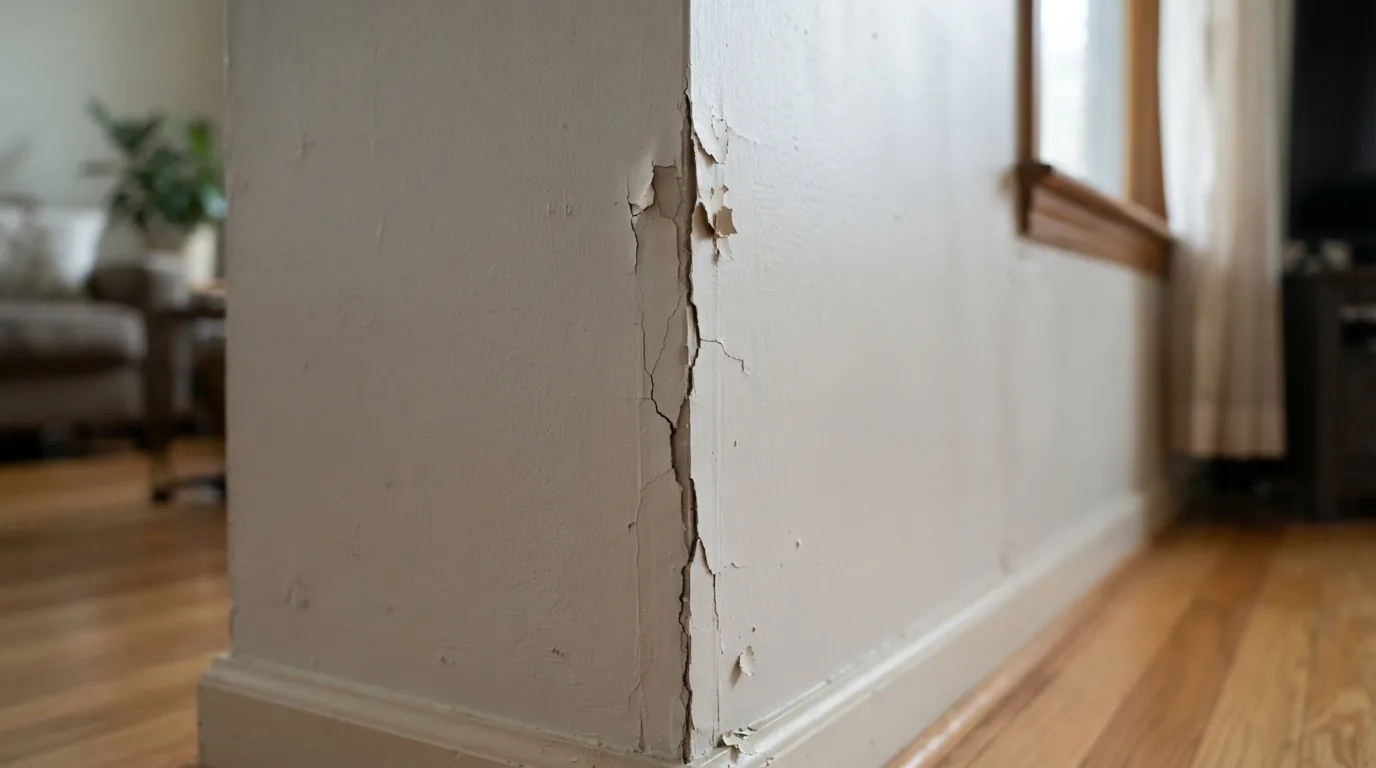 Corner bead — cracked compound along an external wall corner
