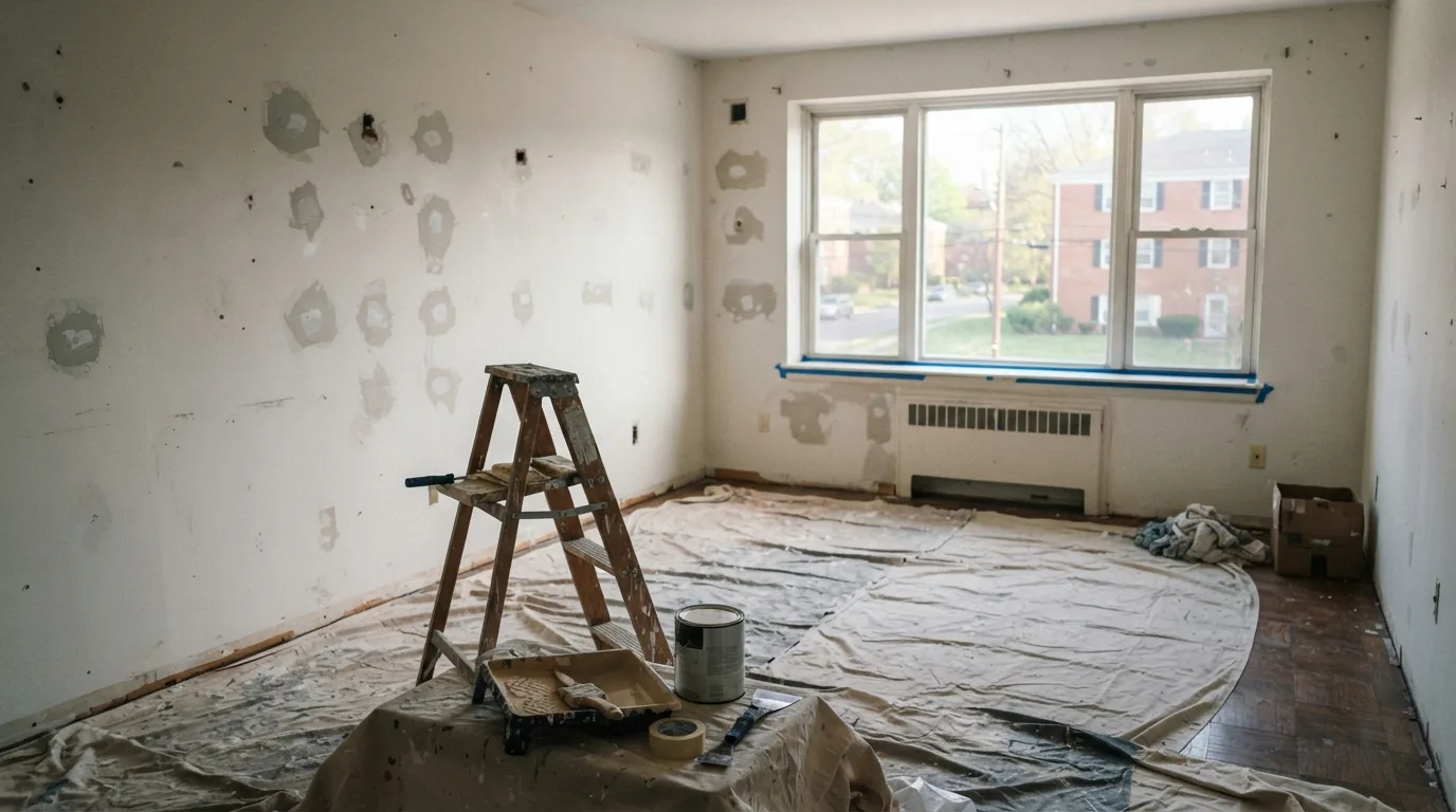 Tenant turnover repairs — empty apartment being prepared between tenants