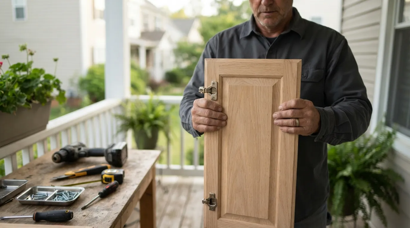A handyman and remodeling contractor at work on cabinet repair handyman in Silver Spring and Montgomery County, Maryland (including Bethesda, Rockville, Gaithe…
