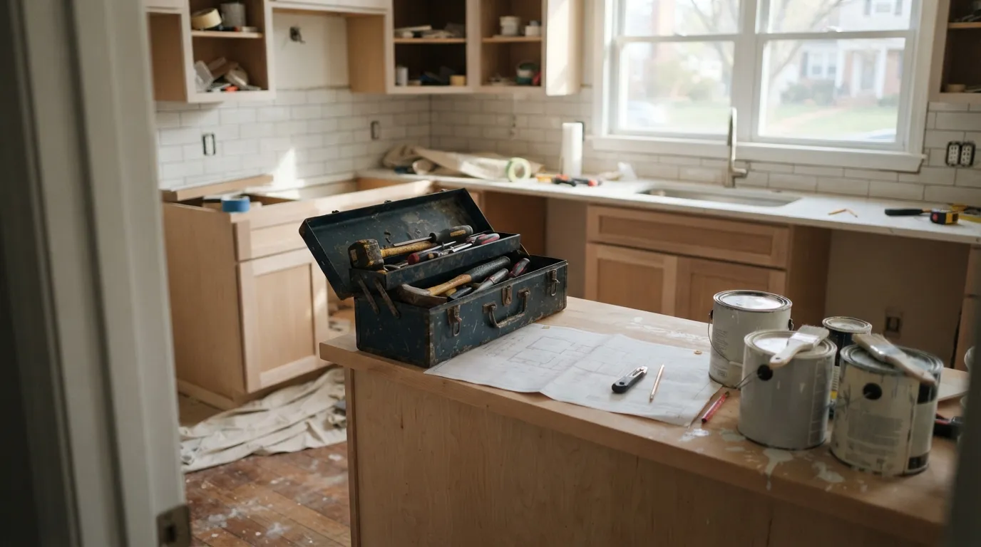 A handyman and remodeling contractor at work on checklist for kitchen renovation in Silver Spring and Montgomery County, Maryland (including Bethesda, Rockvill…