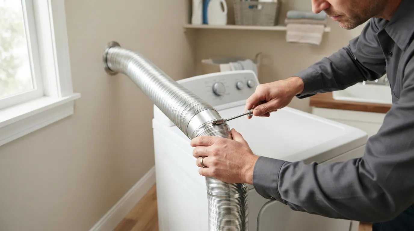 A handyman and remodeling contractor at work on handyman for dryer vent installation in Silver Spring and Montgomery County, Maryland (including Bethesda, Rock…