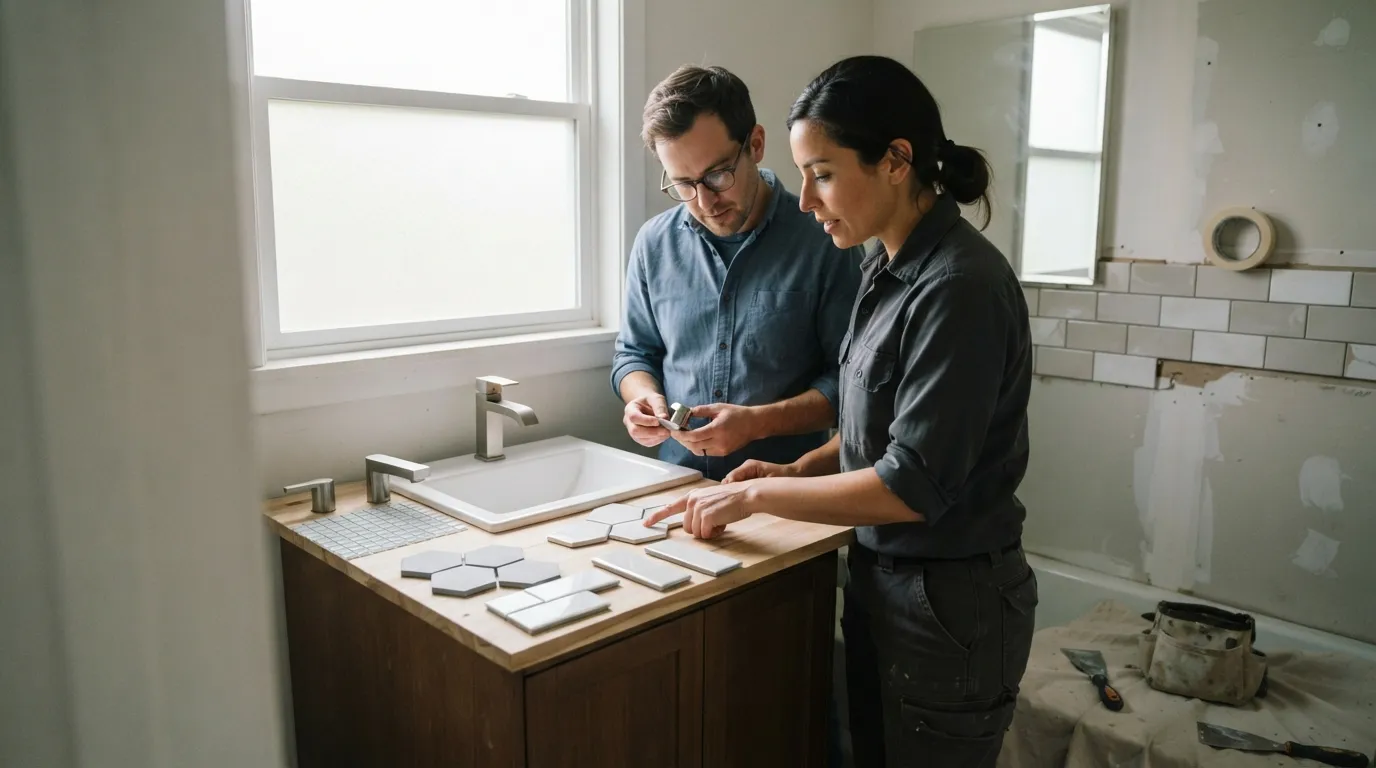 A handyman and remodeling contractor at work on small bathroom remodel silver spring in Silver Spring and Montgomery County, Maryland (including Bethesda, Rock…